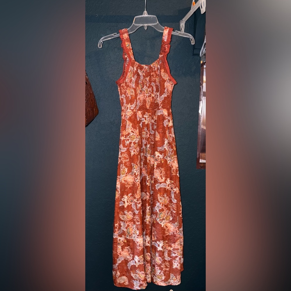 Rust Floral Midi Dress